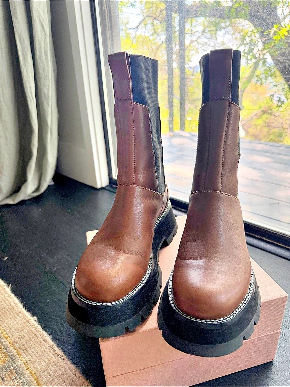 Ganni Cleated Mid Chelsea Boots in Brown